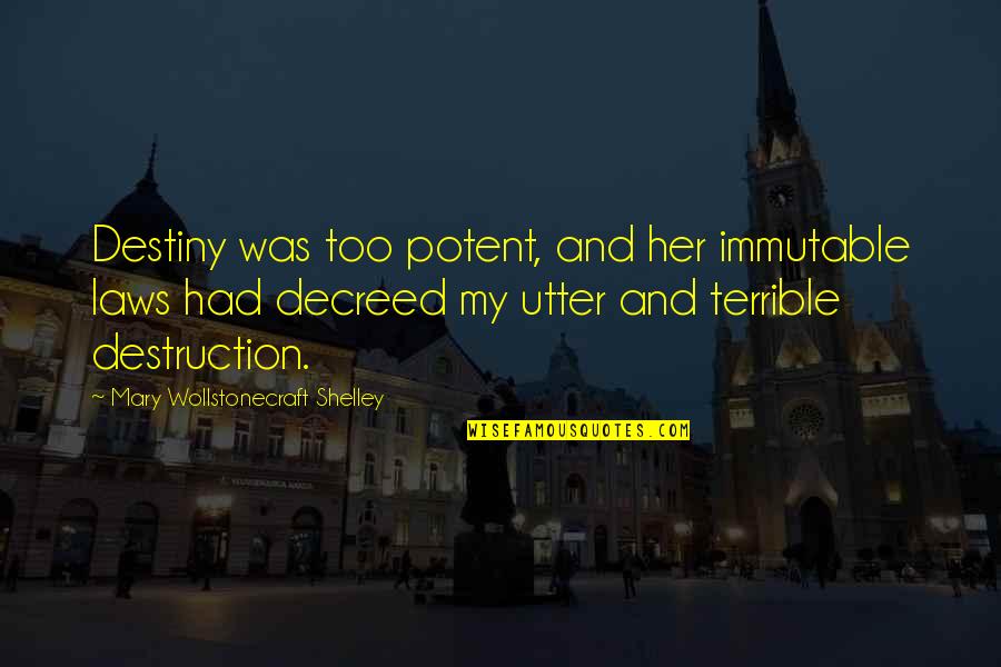 Seinosuke Mugen Quotes By Mary Wollstonecraft Shelley: Destiny was too potent, and her immutable laws Seinosuke Mugen Quotes By Mary Wollstonecraft Shelley: Destiny was too potent, and her immutable laws