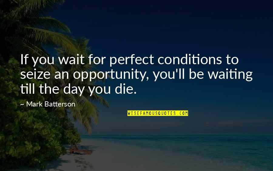 Seize Opportunity Quotes By Mark Batterson: If you wait for perfect conditions to seize Seize Opportunity Quotes By Mark Batterson: If you wait for perfect conditions to seize