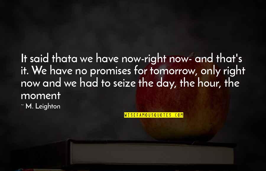 Seize Tomorrow Quotes By M. Leighton: It said thata we have now-right now- and