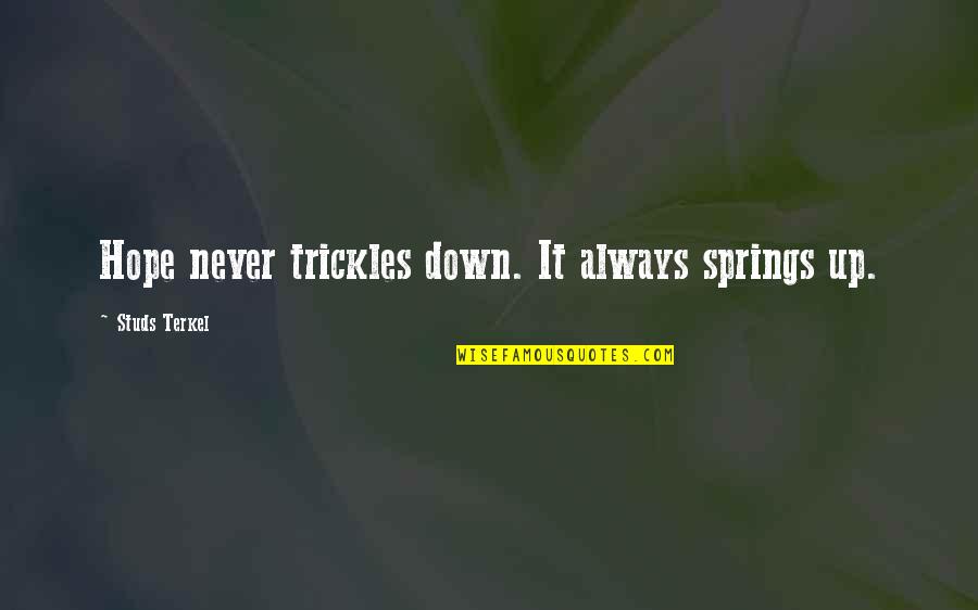 Sekine Kun Quotes By Studs Terkel: Hope never trickles down. It always springs up. Sekine Kun Quotes By Studs Terkel: Hope never trickles down. It always springs up.