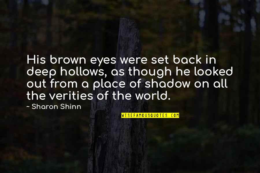 Sekiyama Maneuver Quotes By Sharon Shinn: His brown eyes were set back in deep