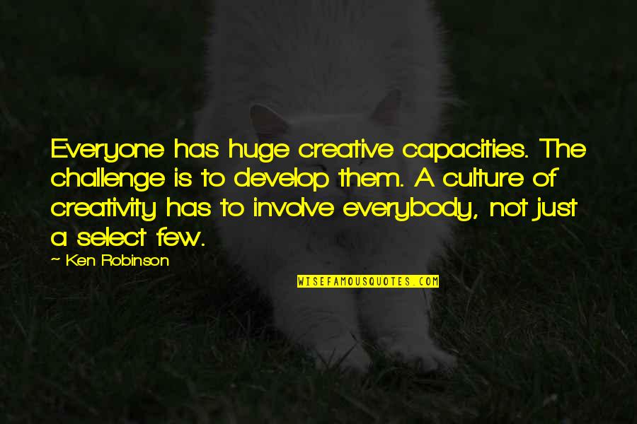 Select A Quotes By Ken Robinson: Everyone has huge creative capacities. The challenge is