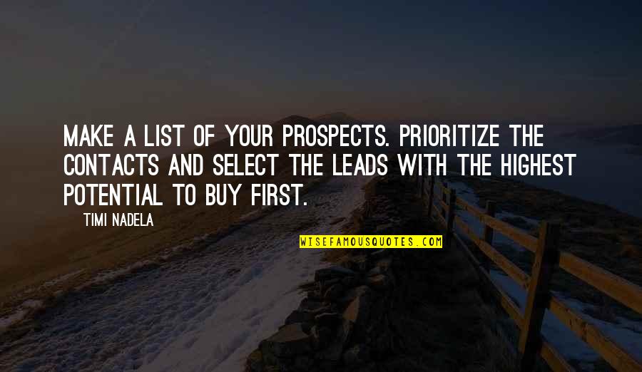 Select A Quotes By Timi Nadela: Make a list of your prospects. Prioritize the