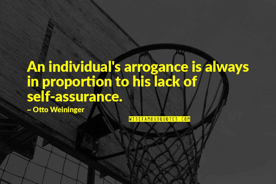 Self Assurance Quotes By Otto Weininger: An individual's arrogance is always in proportion to