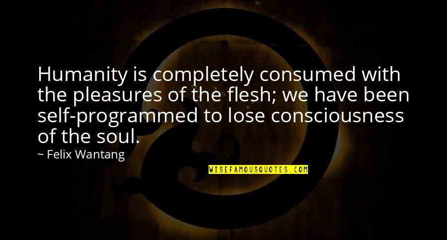 Self Consciousness Quotes By Felix Wantang: Humanity is completely consumed with the pleasures of