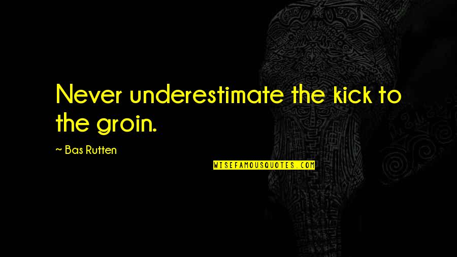 Self Defence Quotes By Bas Rutten: Never underestimate the kick to the groin.