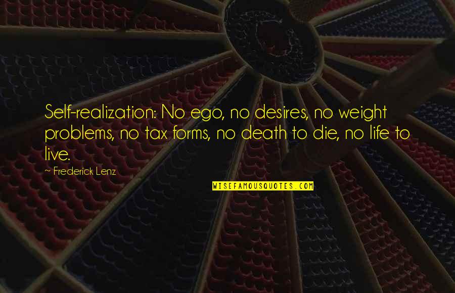 Self Ego Quotes By Frederick Lenz: Self-realization: No ego, no desires, no weight problems,