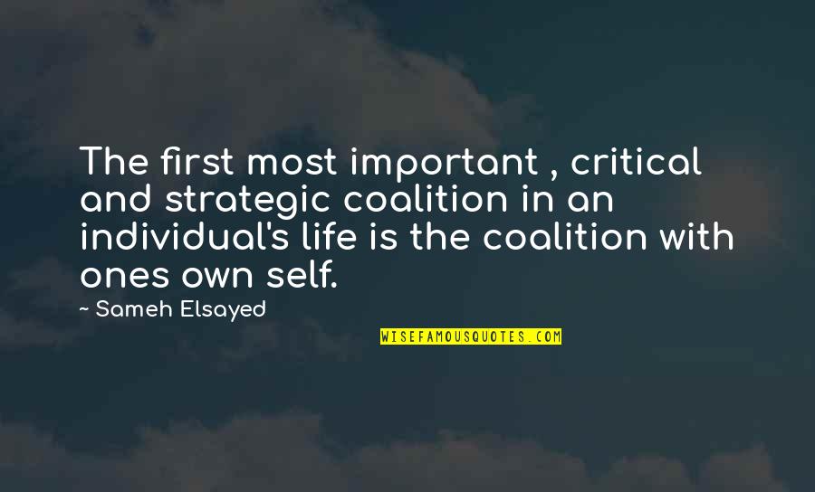 Self Experience Quotes By Sameh Elsayed: The first most important , critical and strategic