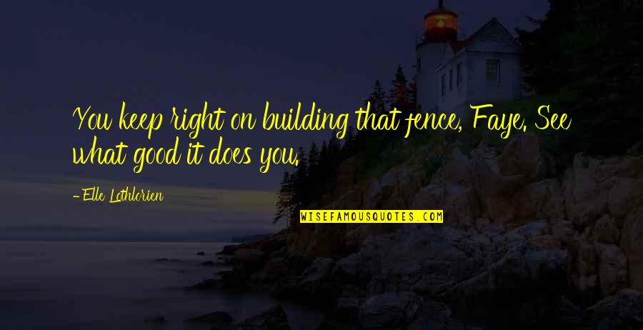 Selfish Addiction Quotes By Elle Lothlorien: You keep right on building that fence, Faye. Selfish Addiction Quotes By Elle Lothlorien: You keep right on building that fence, Faye.
