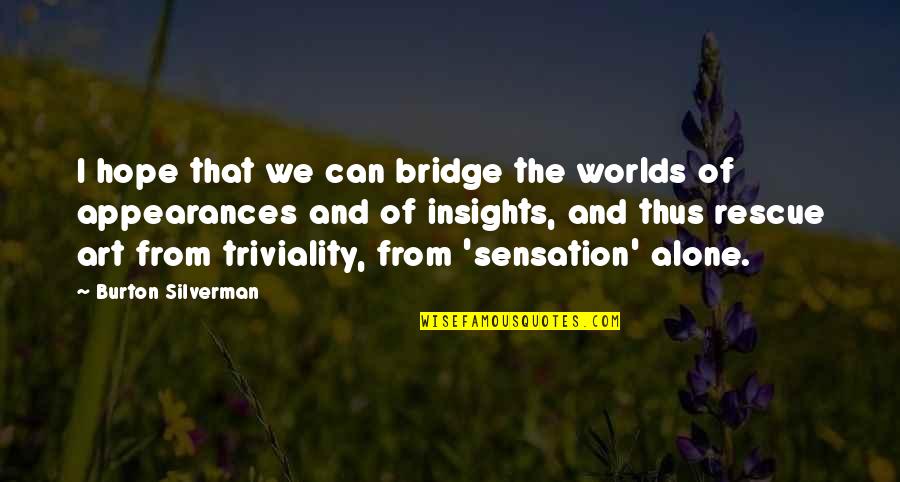 Sensation Quotes By Burton Silverman: I hope that we can bridge the worlds
