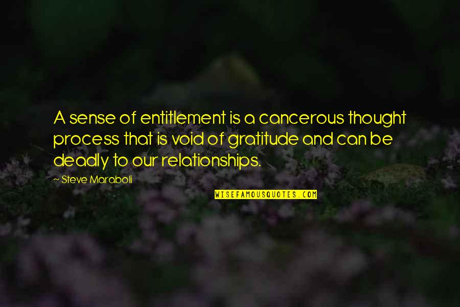Sense Of Gratitude Quotes By Steve Maraboli: A sense of entitlement is a cancerous thought