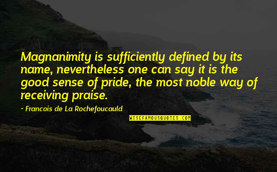 Sense Of Pride Quotes By Francois De La Rochefoucauld: Magnanimity is sufficiently defined by its name, nevertheless Sense Of Pride Quotes By Francois De La Rochefoucauld: Magnanimity is sufficiently defined by its name, nevertheless