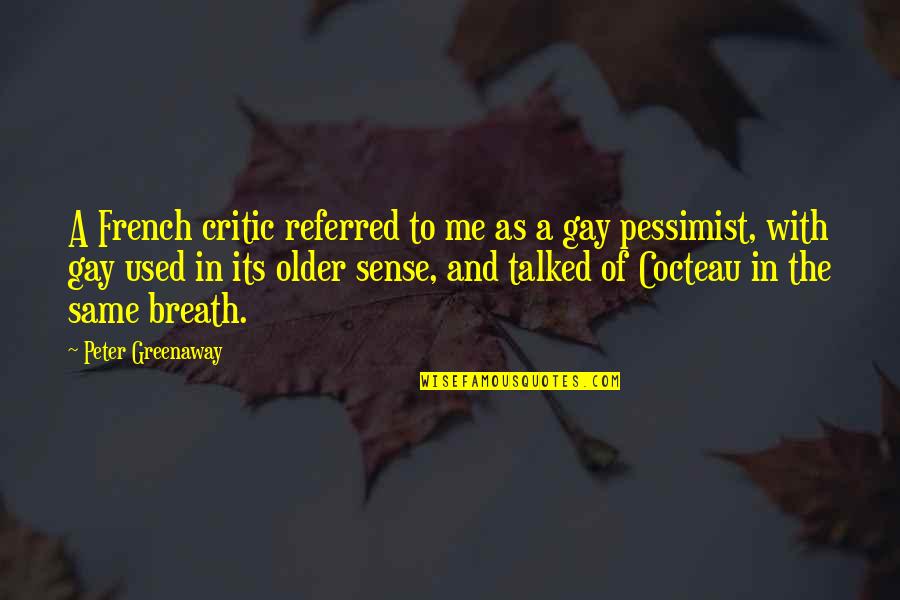 Sense We Talked Quotes By Peter Greenaway: A French critic referred to me as a Sense We Talked Quotes By Peter Greenaway: A French critic referred to me as a