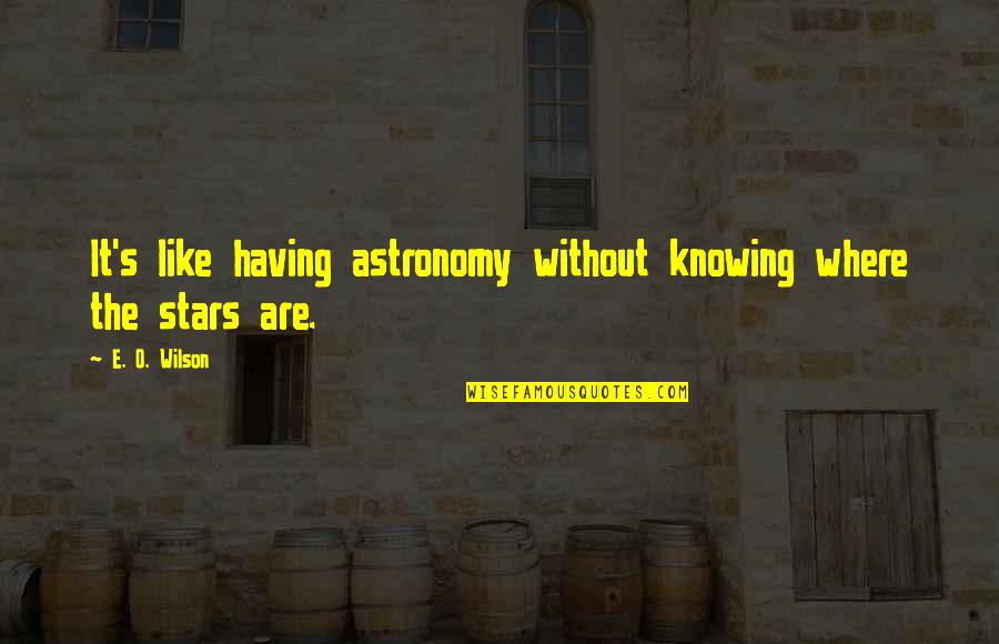 Sentinella Safe Quotes By E. O. Wilson: It's like having astronomy without knowing where the