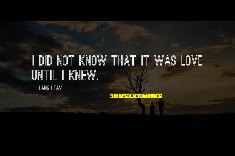 Sentio Vr Quotes By Lang Leav: I did not know that it was love Sentio Vr Quotes By Lang Leav: I did not know that it was love