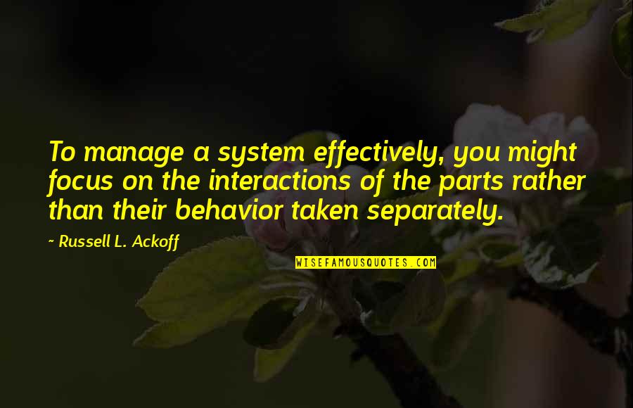 Separately Quotes By Russell L. Ackoff: To manage a system effectively, you might focus