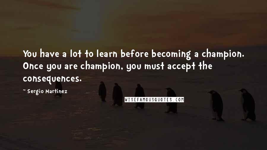 Sergio Martinez quotes: You have a lot to learn before becoming a champion. Once you are champion, you must accept the consequences.