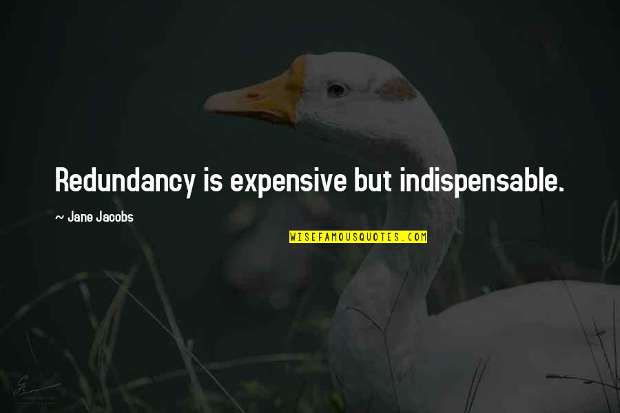 Sergio Pablos Quotes By Jane Jacobs: Redundancy is expensive but indispensable. Sergio Pablos Quotes By Jane Jacobs: Redundancy is expensive but indispensable.