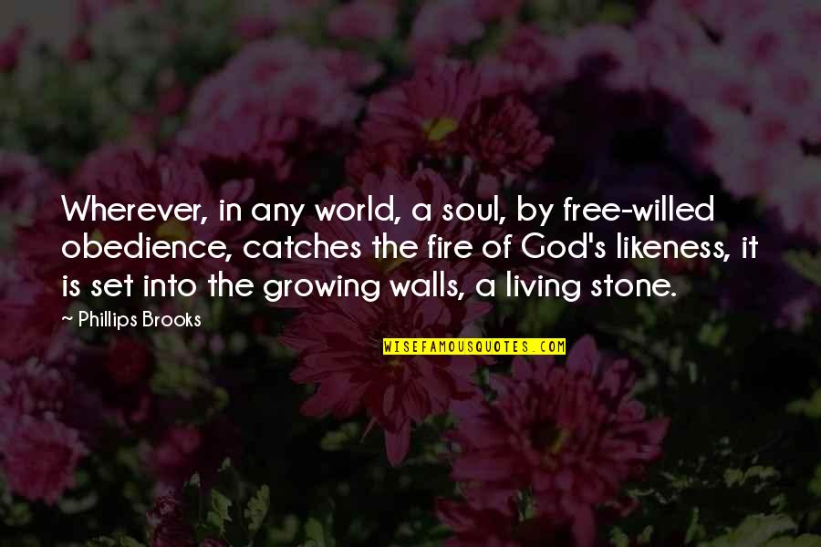 Set Your Soul On Fire Quotes By Phillips Brooks: Wherever, in any world, a soul, by free-willed