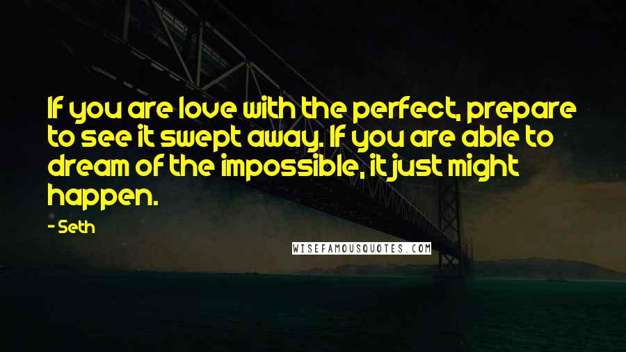 Seth quotes: If you are love with the perfect, prepare to see it swept away. If you are able to dream of the impossible, it just might happen.