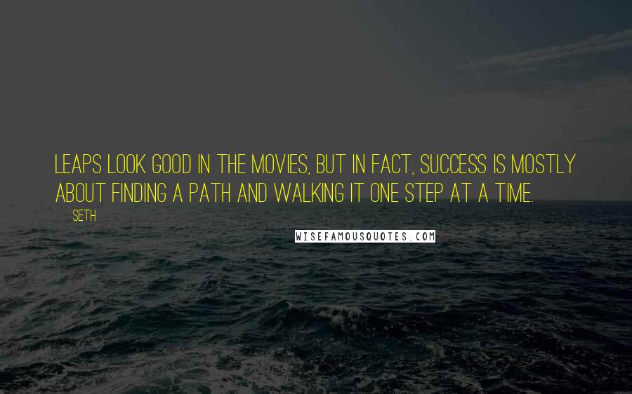 Seth quotes: Leaps look good in the movies, but in fact, success is mostly about finding a path and walking it one step at a time.