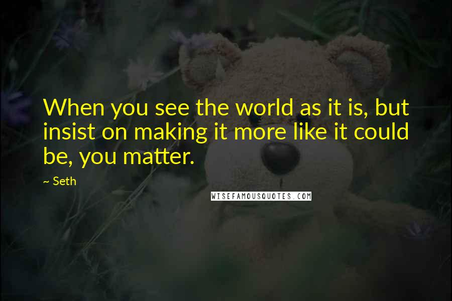 Seth quotes: When you see the world as it is, but insist on making it more like it could be, you matter.