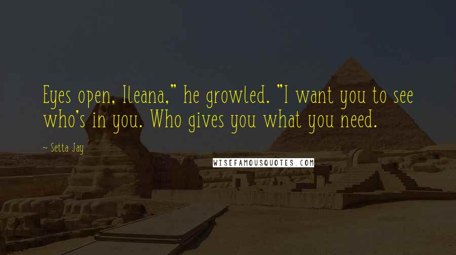 Setta Jay quotes: Eyes open, Ileana," he growled. "I want you to see who's in you. Who gives you what you need.