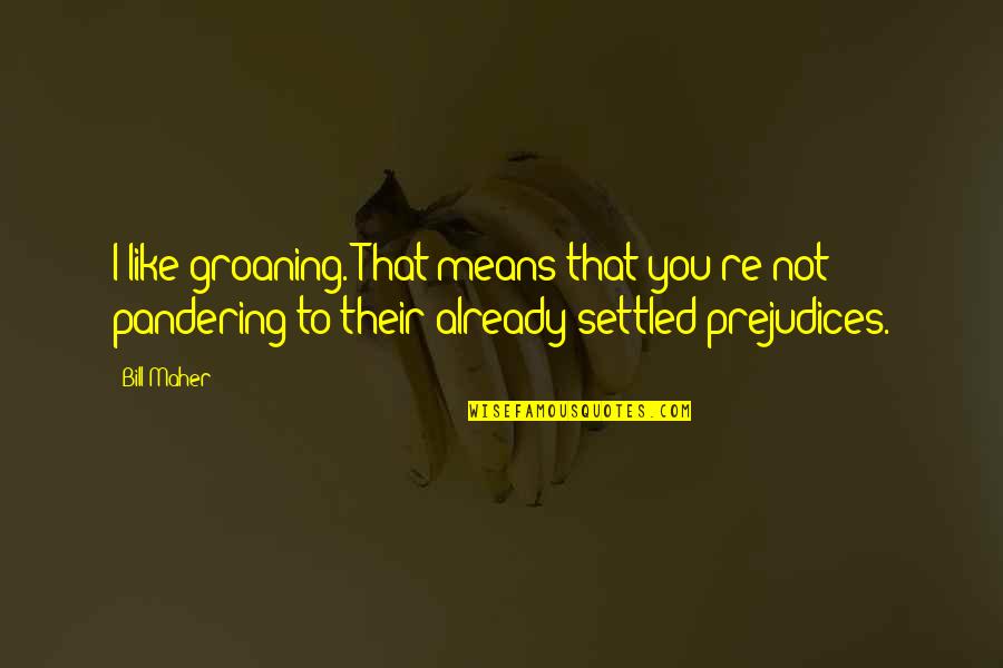 Settled Quotes By Bill Maher: I like groaning. That means that you're not