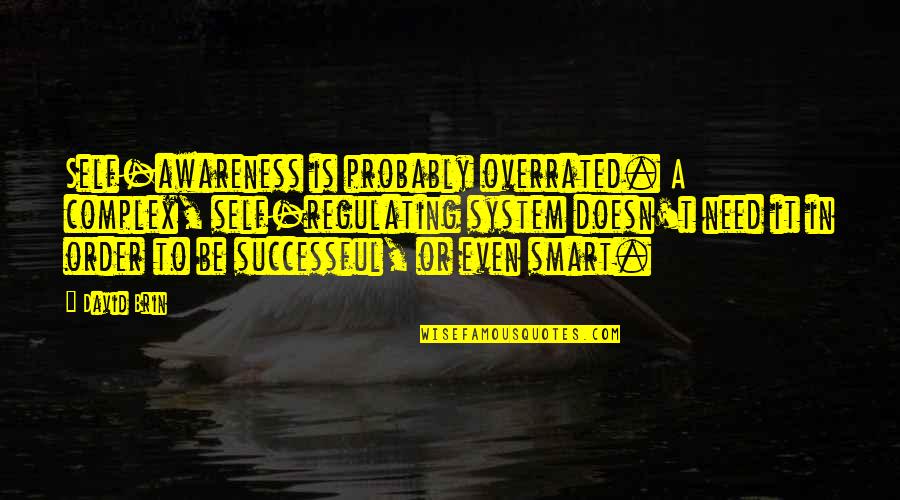 Seventeen Motivational Quotes By David Brin: Self-awareness is probably overrated. A complex, self-regulating system Seventeen Motivational Quotes By David Brin: Self-awareness is probably overrated. A complex, self-regulating system