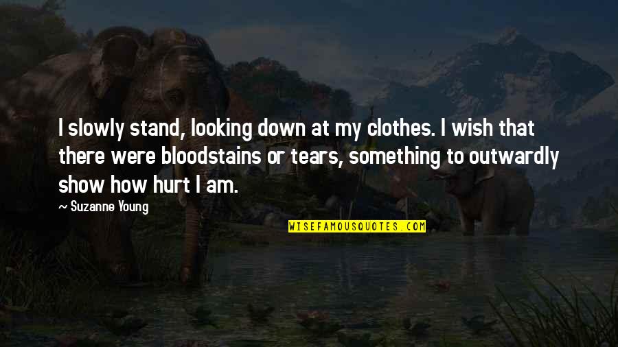 Seyyed Quotes By Suzanne Young: I slowly stand, looking down at my clothes.