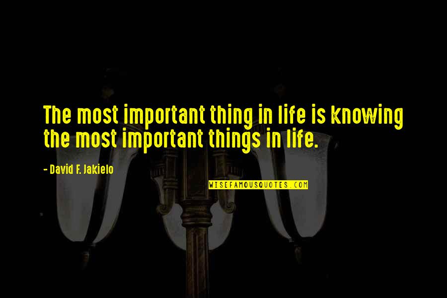 Sfromsport Quotes By David F. Jakielo: The most important thing in life is knowing