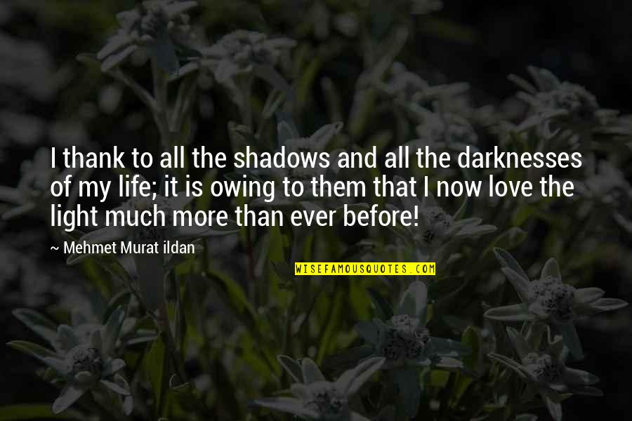 Shadows And Love Quotes By Mehmet Murat Ildan: I thank to all the shadows and all