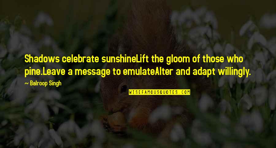 Shadows And Sunshine Quotes By Balroop Singh: Shadows celebrate sunshineLift the gloom of those who