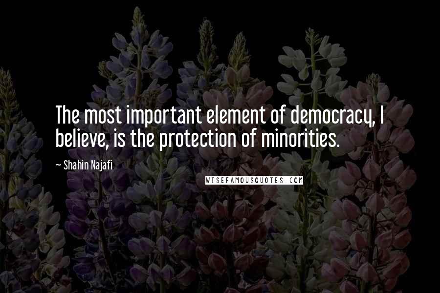 Shahin Najafi quotes: The most important element of democracy, I believe, is the protection of minorities.