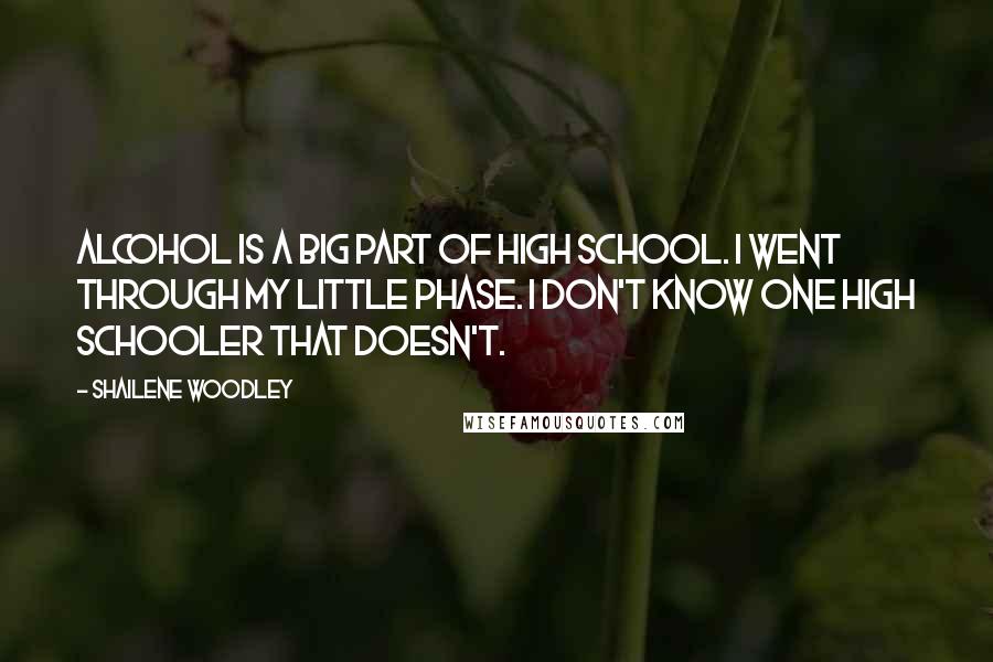 Shailene Woodley quotes: Alcohol is a big part of high school. I went through my little phase. I don't know one high schooler that doesn't. Shailene Woodley quotes: Alcohol is a big part of high school. I went through my little phase. I don't know one high schooler that doesn't.
