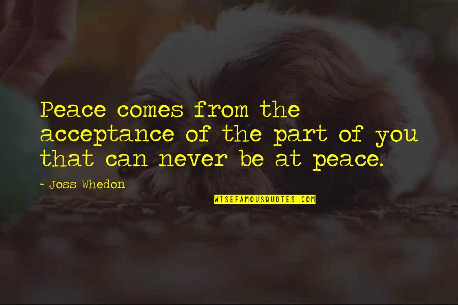 Shajee Crosdale Quotes By Joss Whedon: Peace comes from the acceptance of the part