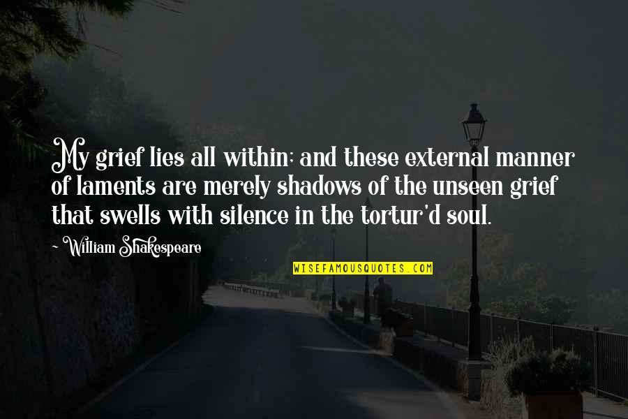 Shakespeare Acting Quotes By William Shakespeare: My grief lies all within; and these external Shakespeare Acting Quotes By William Shakespeare: My grief lies all within; and these external