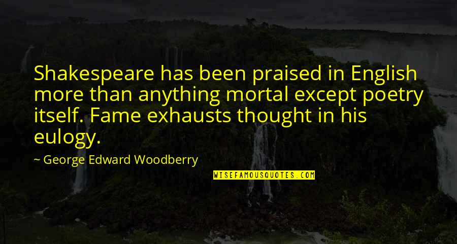 Shakespeare On Poetry Quotes By George Edward Woodberry: Shakespeare has been praised in English more than