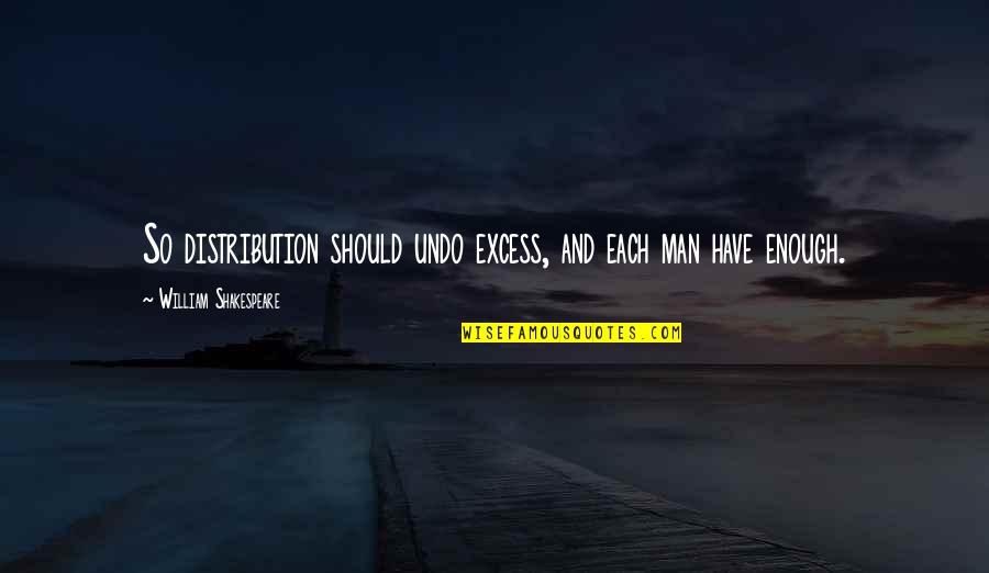 Shakespeare Quotes By William Shakespeare: So distribution should undo excess, and each man
