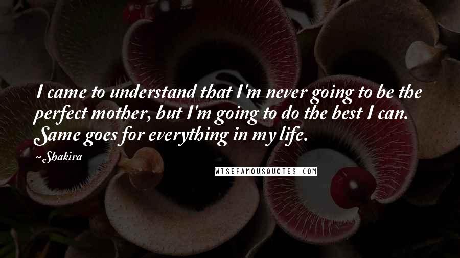 Shakira quotes: I came to understand that I'm never going to be the perfect mother, but I'm going to do the best I can. Same goes for everything in my life.