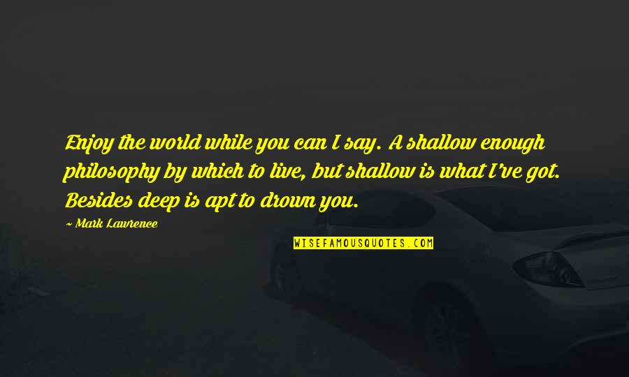 Shallow Quotes By Mark Lawrence: Enjoy the world while you can I say.