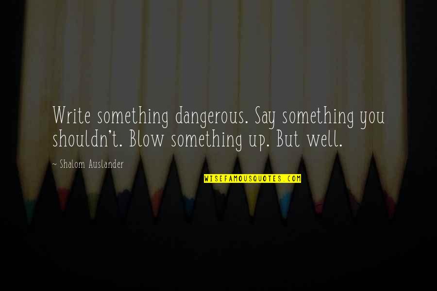 Shalom Quotes By Shalom Auslander: Write something dangerous. Say something you shouldn't. Blow