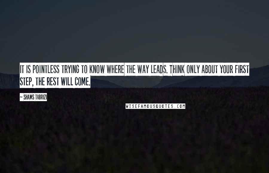 Shams Tabrizi quotes: It is pointless trying to know where the way leads. Think only about your first step, the rest will come.