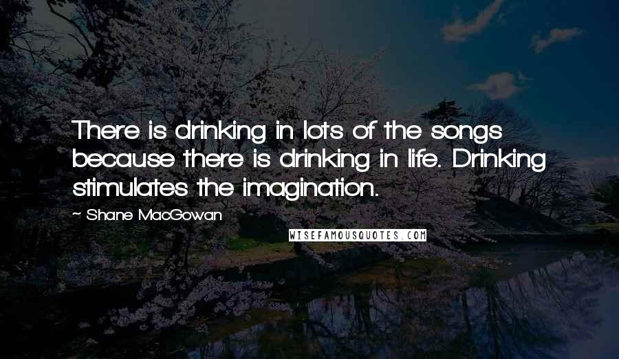 Shane MacGowan quotes: There is drinking in lots of the songs because there is drinking in life. Drinking stimulates the imagination.