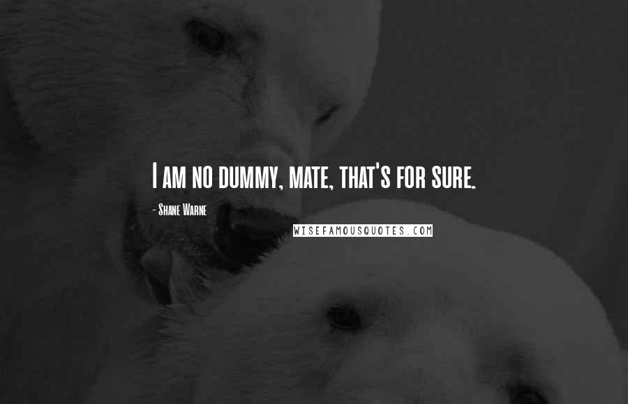 Shane Warne quotes: I am no dummy, mate, that's for sure. Shane Warne quotes: I am no dummy, mate, that's for sure.