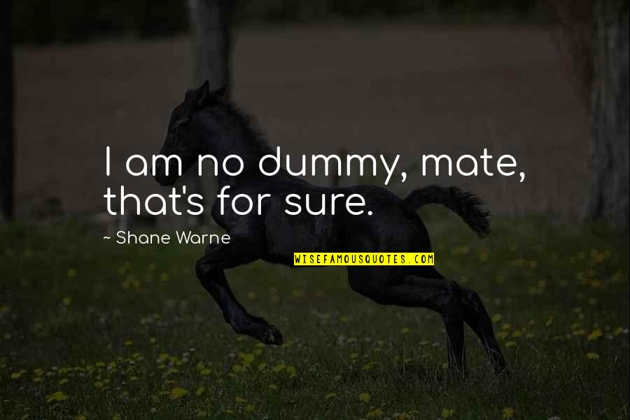 Shane's Quotes By Shane Warne: I am no dummy, mate, that's for sure.