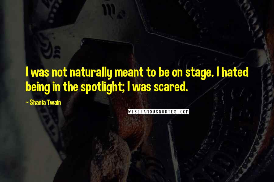 Shania Twain quotes: I was not naturally meant to be on stage. I hated being in the spotlight; I was scared.