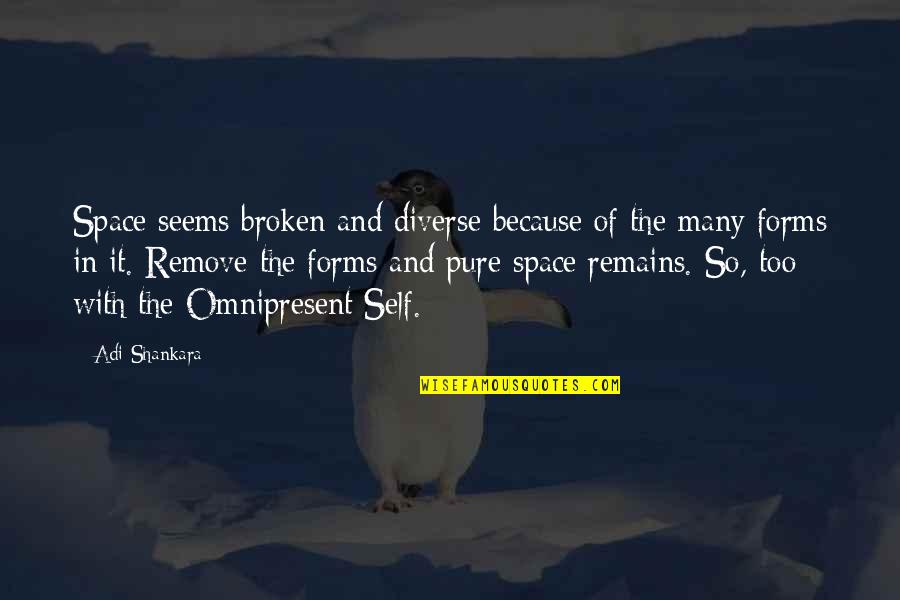 Shankara Quotes By Adi Shankara: Space seems broken and diverse because of the Shankara Quotes By Adi Shankara: Space seems broken and diverse because of the