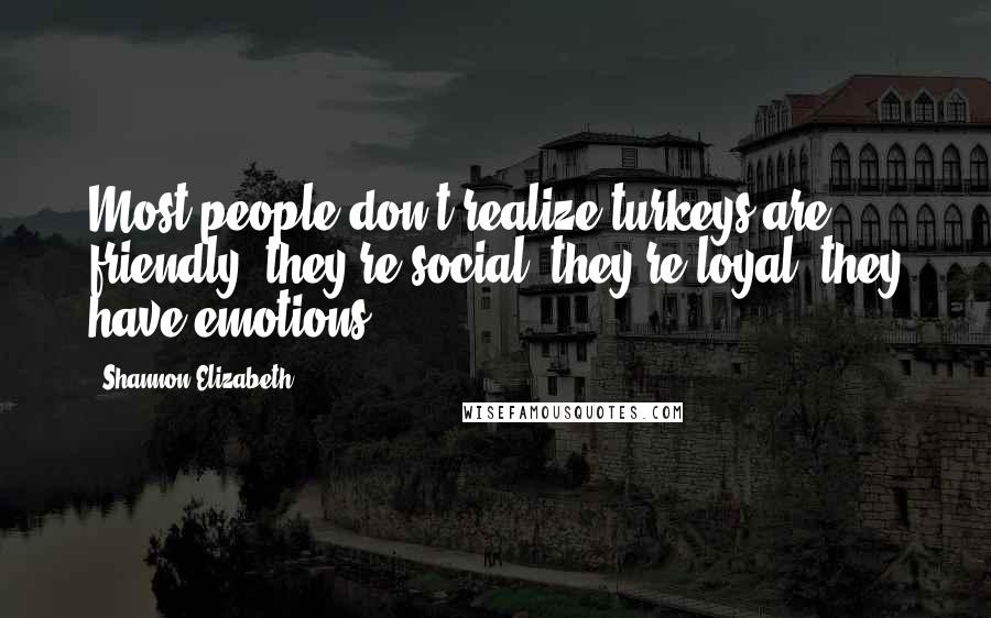Shannon Elizabeth quotes: Most people don't realize turkeys are friendly, they're social, they're loyal, they have emotions.