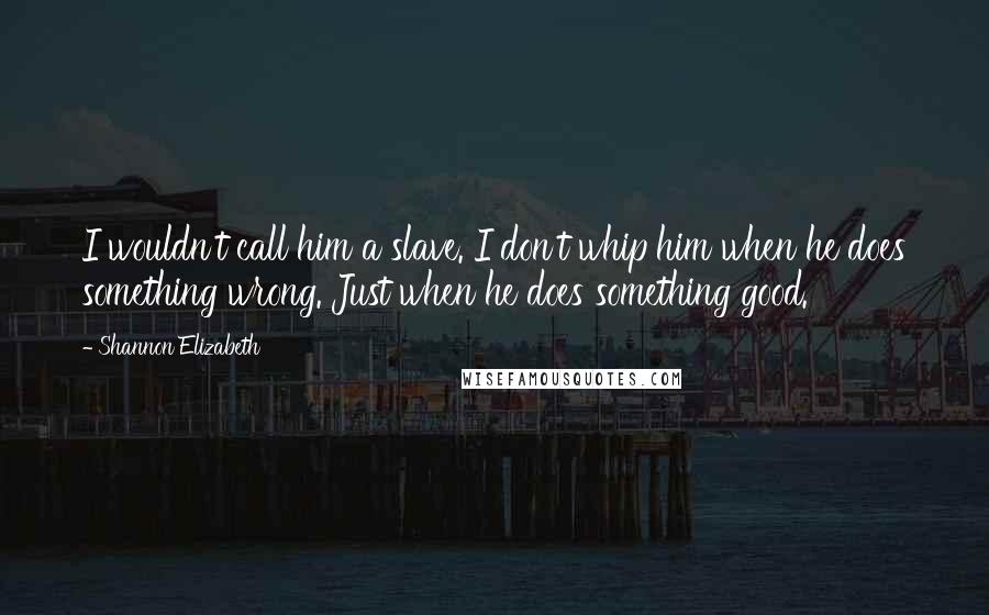 Shannon Elizabeth quotes: I wouldn't call him a slave. I don't whip him when he does something wrong. Just when he does something good. Shannon Elizabeth quotes: I wouldn't call him a slave. I don't whip him when he does something wrong. Just when he does something good.